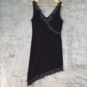 Womens Dress 14 Black Vintage Y2K Fairy Goth Whimsygoth Velvet Ruffle Asymmetric